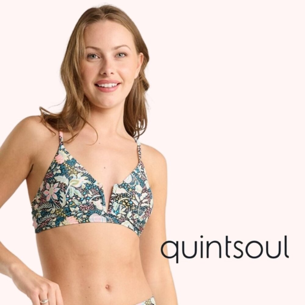 NWOT Floral Bikini Top - Quintsoul "Let's Stay Together" Print Size XXL
